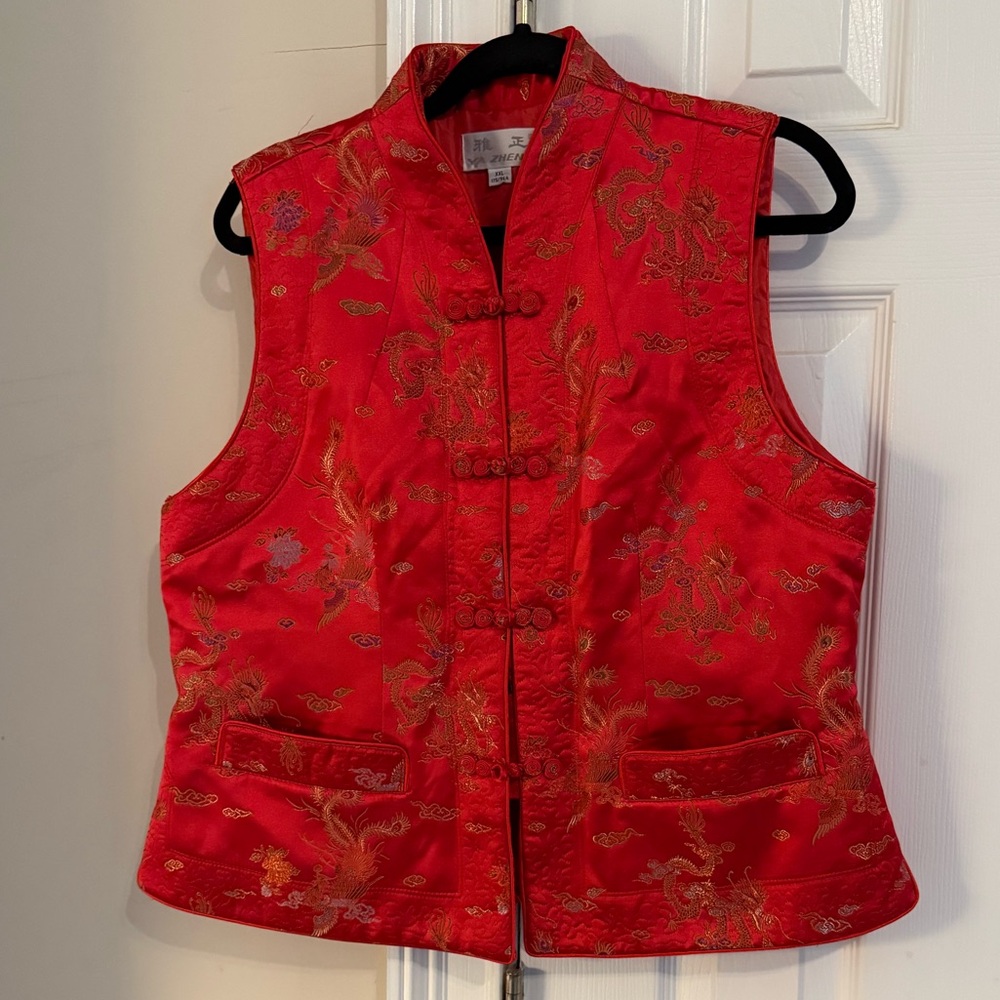 Red Brocade Sleeveless Vest